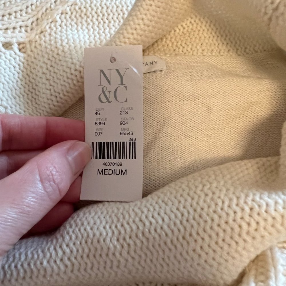NWT! New York & Co Off White Cowlneck Sweater w/Cream Embellishments - Medium - Picture 4 of 5